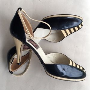 AK STUDIO54 1970’S VINTAGE/ONE OF A KIND/AUTHENTIC LEATHER STILETTO BLACK/CREAM